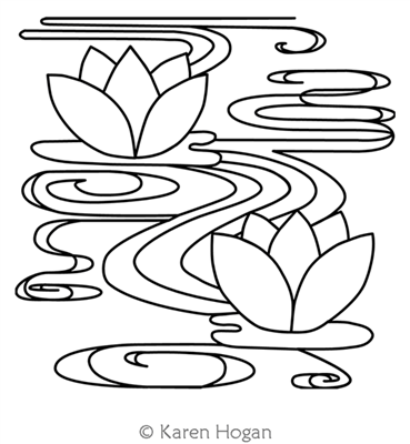 Digital Quilting Design Two Water Lilies Motif by Karen Hogan.