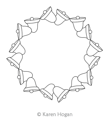 Christmas Bells Wreath Small by Karen Hogan. This image demonstrates how this computerized pattern will stitch out once loaded on your robotic quilting system. A full page pdf is included with the design download.
