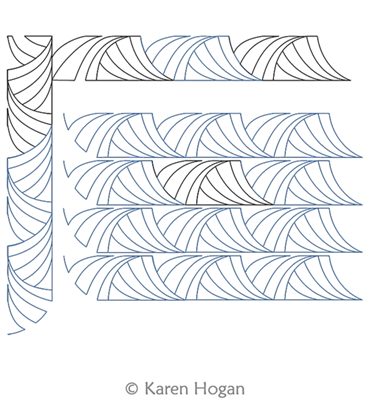 Fan Lace Border and Corner by Karen Hogan. This image demonstrates how this computerized pattern will stitch out once loaded on your robotic quilting system. A full page pdf is included with the design download.