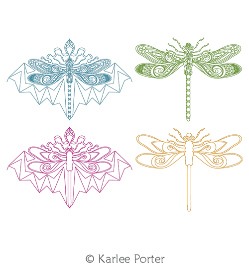 Digital Quilting Design Specimen Dragonfly 1 Set of 4 by Karlee Porter.
