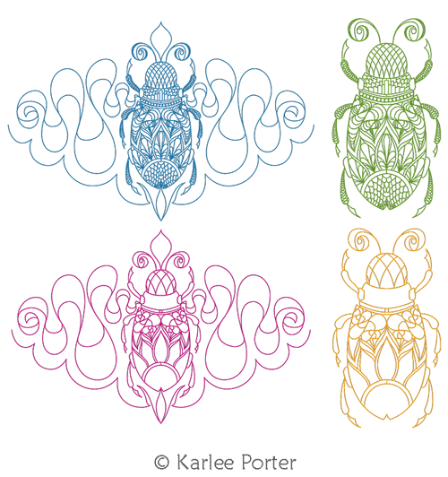 Digital Quilting Design Specimen Beetle 1 Set of 4 by Karlee Porter.