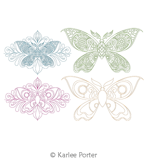 Digital Quilting Design Specimen Butterfly 1 Set of 4 by Karlee Porter.