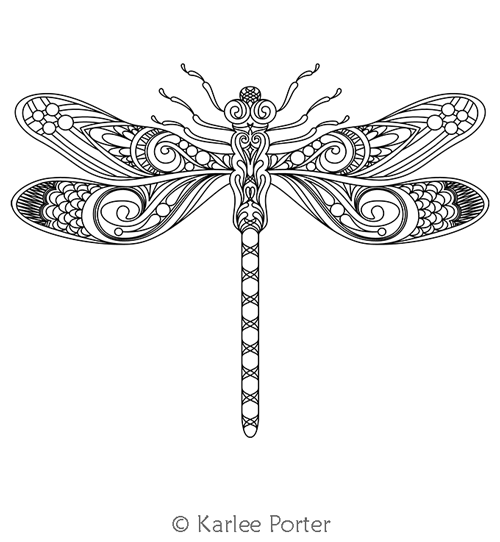 Digital Quilting Design Specimen Dragonfly 1 Complex Motif by Karlee Porter.