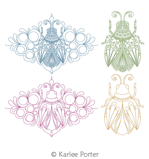 Digital Quilting Design Specimen Lady Bug 1 Set of 4 by Karlee Porter.