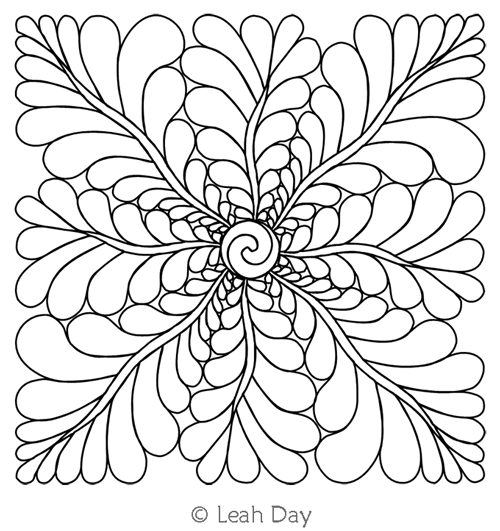 Digital Quilting Design Feather Flower Block by Leah Day.