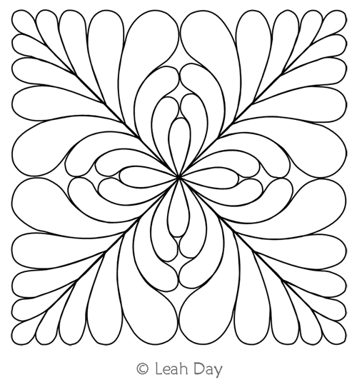 Digital Quilting Design Tear Drop Feather Flower Block by Leah Day.