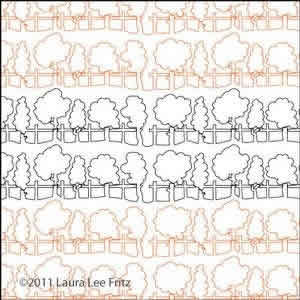 Digital Quilting Design Trees on fence by LauraLee Fritz.