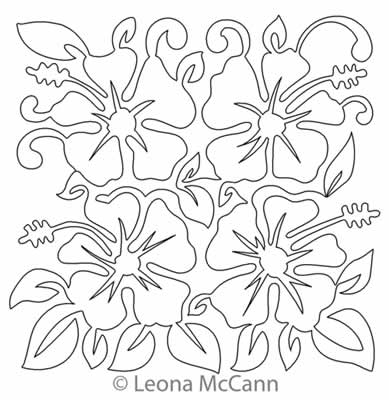 Digital Quilting Design Hawaiian Flower Block 12 by Leona McCann.