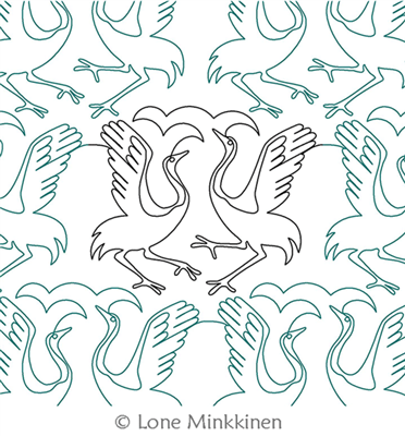 Digital Quilting Design Asian Cranes by Lone Minkkinen