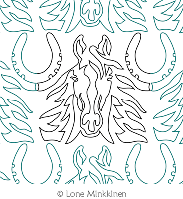 Digital Quilting Design Horse Face with Horse Shoes by Lone Minkkinen