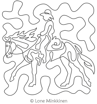 Western Rider and Horse Motif by Lone Minkkinen. This image demonstrates how this computerized pattern will stitch out once loaded on your robotic quilting system. A full page pdf is included with the design download.