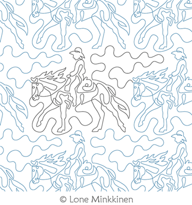 Western Rider and Horse Panto by Lone Minkkinen. This image demonstrates how this computerized pattern will stitch out once loaded on your robotic quilting system. A full page pdf is included with the design download.