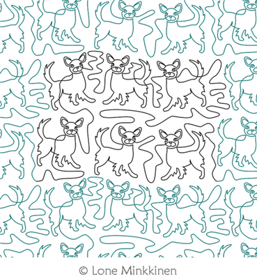 Chihuahuas by Lone Minkkinen. This image demonstrates how this computerized pattern will stitch out once loaded on your robotic quilting system. A full page pdf is included with the design download.