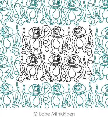 Dachshunds by Lone Minkkinen. This image demonstrates how this computerized pattern will stitch out once loaded on your robotic quilting system. A full page pdf is included with the design download.