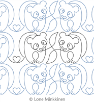 Panda Love by Lone Minkkinen. This image demonstrates how this computerized pattern will stitch out once loaded on your robotic quilting system. A full page pdf is included with the design download.