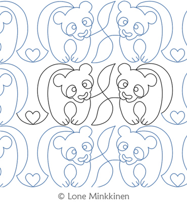 Panda Love by Lone Minkkinen. This image demonstrates how this computerized pattern will stitch out once loaded on your robotic quilting system. A full page pdf is included with the design download.