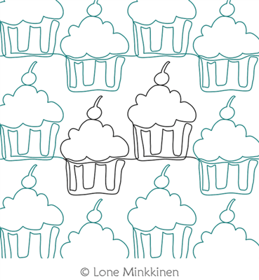 Party Cupcakes by Lone Minkkinen. This image demonstrates how this computerized pattern will stitch out once loaded on your robotic quilting system. A full page pdf is included with the design download.