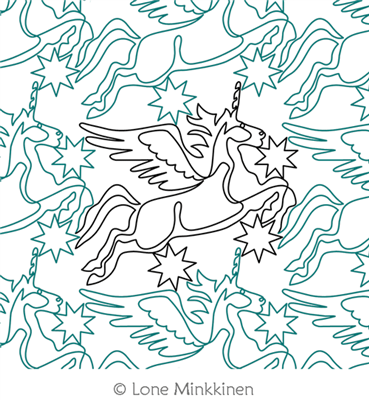 Pegasus by Lone Minkkinen. This image demonstrates how this computerized pattern will stitch out once loaded on your robotic quilting system. A full page pdf is included with the design download.