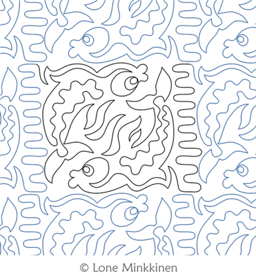 Pisces by Lone Minkkinen. This image demonstrates how this computerized pattern will stitch out once loaded on your robotic quilting system. A full page pdf is included with the design download.