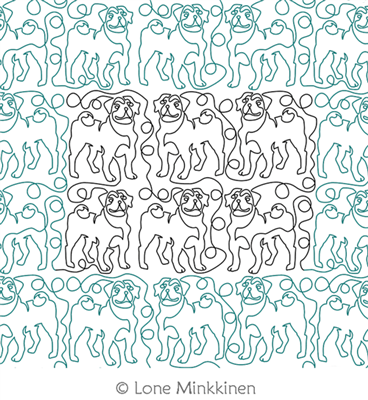 Pugs by Lone Minkkinen. This image demonstrates how this computerized pattern will stitch out once loaded on your robotic quilting system. A full page pdf is included with the design download.