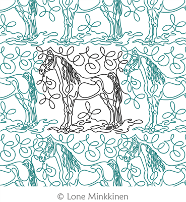 Saddlebred Horse by Lone Minkkinen. This image demonstrates how this computerized pattern will stitch out once loaded on your robotic quilting system. A full page pdf is included with the design download.