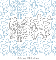 Sheep and Sheepdog by Lone Minkkinen. This image demonstrates how this computerized pattern will stitch out once loaded on your robotic quilting system. A full page pdf is included with the design download.