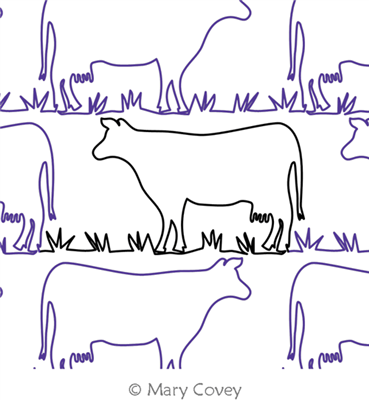 At the Farm Cow by Mary Covey. This image demonstrates how this computerized pattern will stitch out once loaded on your robotic quilting system. A full page pdf is included with the design download.