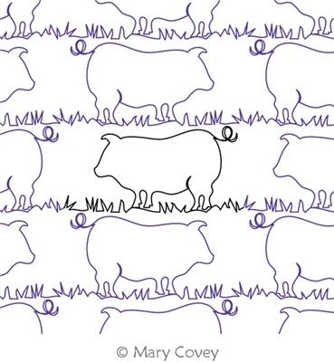 At the Farm Pig by Mary Covey. This image demonstrates how this computerized pattern will stitch out once loaded on your robotic quilting system. A full page pdf is included with the design download.