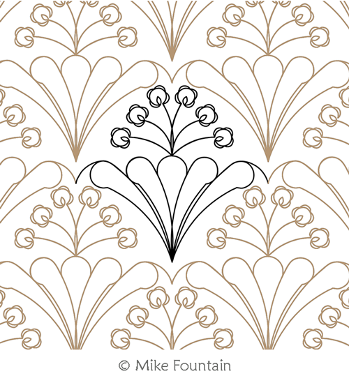 Flower Feather Fan by Mike Fountain. This image demonstrates how this computerized pattern will stitch out once loaded on your robotic quilting system. A full page pdf is included with the design download.