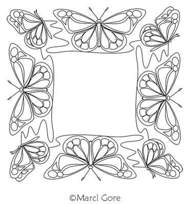 Butterfly Flutter Frame by Marci Gore. This image demonstrates how this computerized pattern will stitch out once loaded on your robotic quilting system. A full page pdf is included with the design download.
