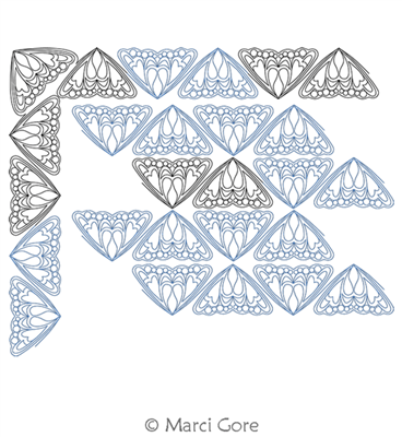 Butterfly Wing Border and Corner by Marci Gore. This image demonstrates how this computerized pattern will stitch out once loaded on your robotic quilting system. A full page pdf is included with the design download.