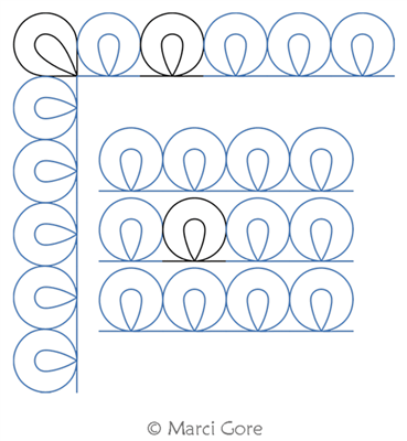 Loopty Do Border and Corner by Marci Gore. This image demonstrates how this computerized pattern will stitch out once loaded on your robotic quilting system. A full page pdf is included with the design download.