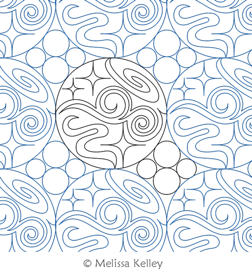 Astral Tesselation by Melissa Kelley. This image demonstrates how this computerized pattern will stitch out once loaded on your robotic quilting system. A full page pdf is included with the design download.