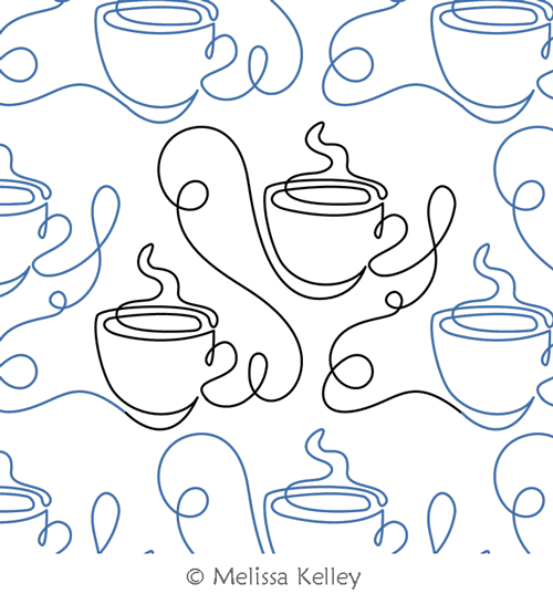 Coffee by Melissa Kelley. This image demonstrates how this computerized pattern will stitch out once loaded on your robotic quilting system. A full page pdf is included with the design download.