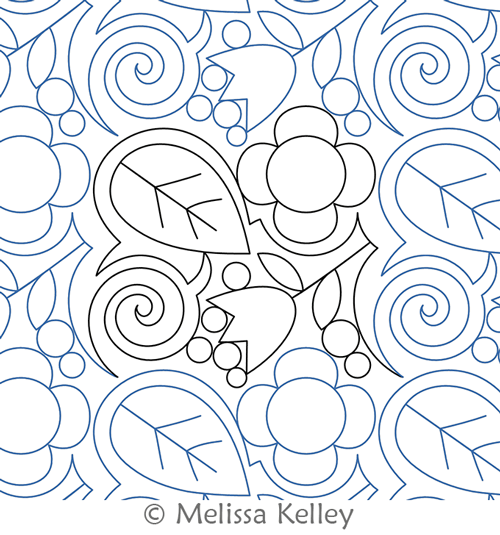 Cottage Core by Melissa Kelley. This image demonstrates how this computerized pattern will stitch out once loaded on your robotic quilting system. A full page pdf is included with the design download.