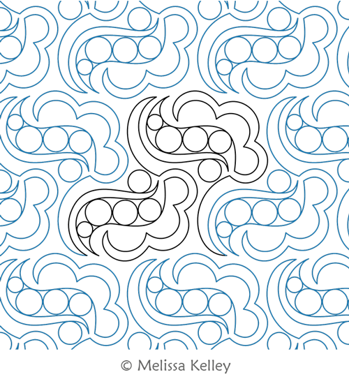 Curly Pea Pod by Melissa Kelley. This image demonstrates how this computerized pattern will stitch out once loaded on your robotic quilting system. A full page pdf is included with the design download.