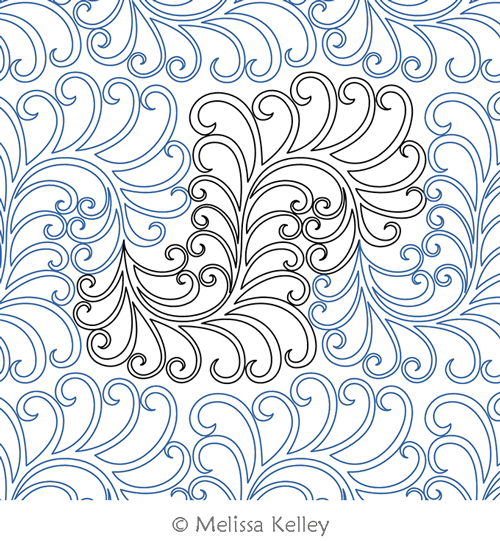 Elegant Feathers by Melissa Kelley. This image demonstrates how this computerized pattern will stitch out once loaded on your robotic quilting system. A full page pdf is included with the design download.