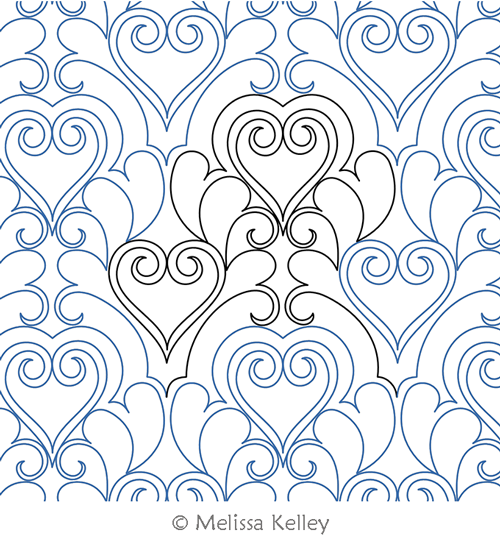 Feathered Hearts by Melissa Kelley. This image demonstrates how this computerized pattern will stitch out once loaded on your robotic quilting system. A full page pdf is included with the design download.