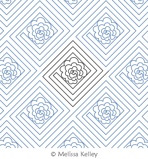 Fixed Cabbage Roses by Melissa Kelley. This image demonstrates how this computerized pattern will stitch out once loaded on your robotic quilting system. A full page pdf is included with the design download.