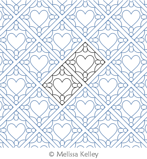 Framed Hearts by Melissa Kelley. This image demonstrates how this computerized pattern will stitch out once loaded on your robotic quilting system. A full page pdf is included with the design download.