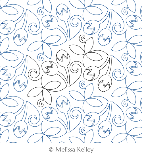 Fresh Buds by Melissa Kelley. This image demonstrates how this computerized pattern will stitch out once loaded on your robotic quilting system. A full page pdf is included with the design download.