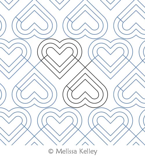 Geo Hearts by Melissa Kelley. This image demonstrates how this computerized pattern will stitch out once loaded on your robotic quilting system. A full page pdf is included with the design download.