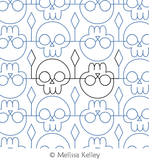 Graveyard Skulls by Melissa Kelley. This image demonstrates how this computerized pattern will stitch out once loaded on your robotic quilting system. A full page pdf is included with the design download.