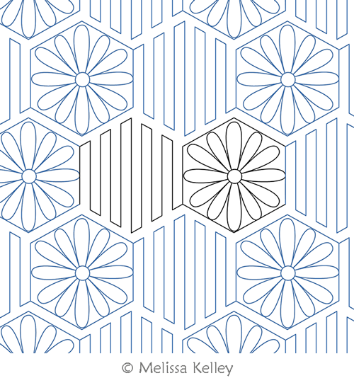 Hex A Daisy by Melissa Kelley. This image demonstrates how this computerized pattern will stitch out once loaded on your robotic quilting system. A full page pdf is included with the design download.