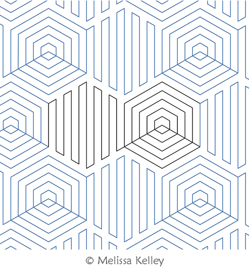 Hexagon Flow by Melissa Kelley. This image demonstrates how this computerized pattern will stitch out once loaded on your robotic quilting system. A full page pdf is included with the design download.