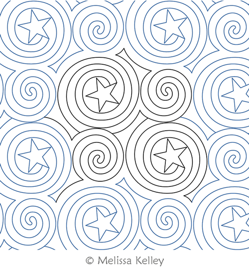 Hypnotic Stars by Melissa Kelley. This image demonstrates how this computerized pattern will stitch out once loaded on your robotic quilting system. A full page pdf is included with the design download.
