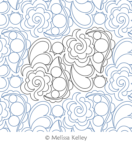 Paisley Pod by Melissa Kelley. This image demonstrates how this computerized pattern will stitch out once loaded on your robotic quilting system. A full page pdf is included with the design download.
