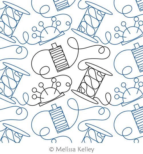 Pin Cushion Thread by Melissa Kelley. This image demonstrates how this computerized pattern will stitch out once loaded on your robotic quilting system. A full page pdf is included with the design download.