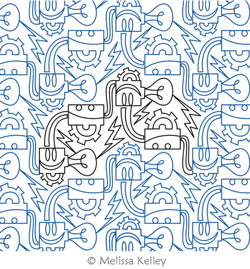 Robot Gears by Melissa Kelley. This image demonstrates how this computerized pattern will stitch out once loaded on your robotic quilting system. A full page pdf is included with the design download.