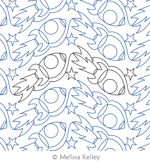 Rocketships by Melissa Kelley. This image demonstrates how this computerized pattern will stitch out once loaded on your robotic quilting system. A full page pdf is included with the design download.